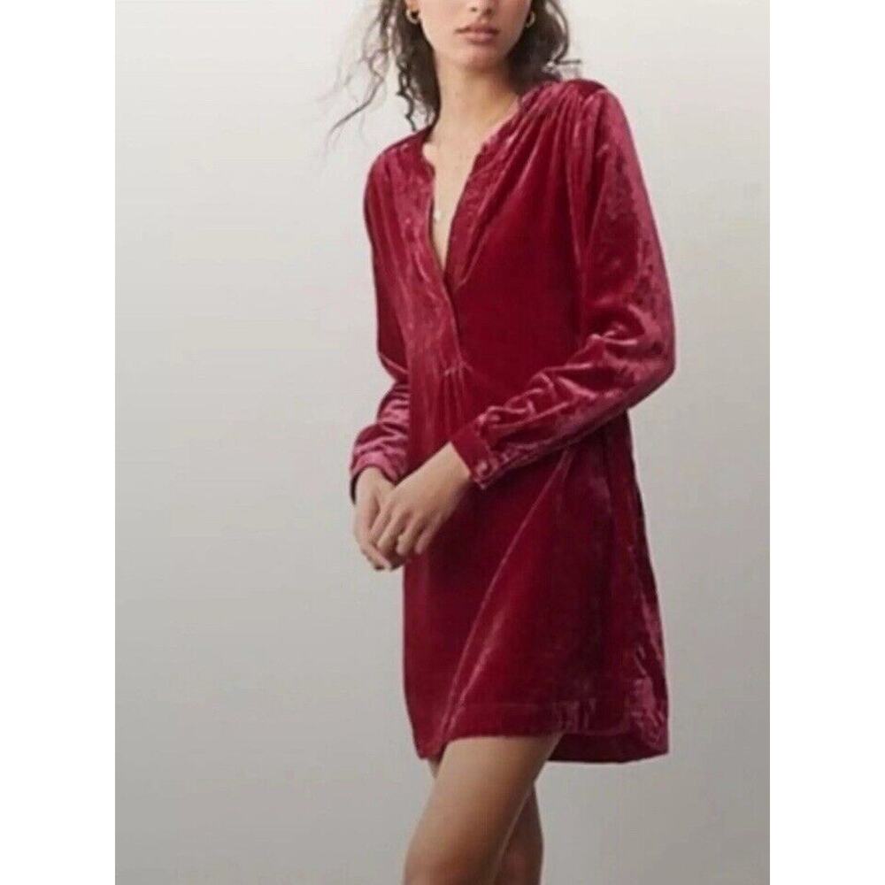 Anthropologie Velvet Midi Dress in Rich Burgundy - Picture 2 of 13